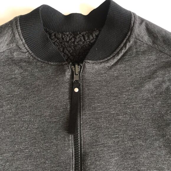 prAna Polar Escape Womens Size M Black Sherpa Fleece Reversible Bomber Jacket - Picture 6 of 8